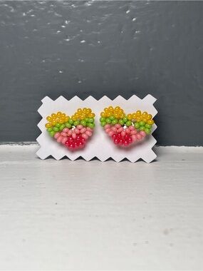 Huichol Beaded Heart Stud Earrings